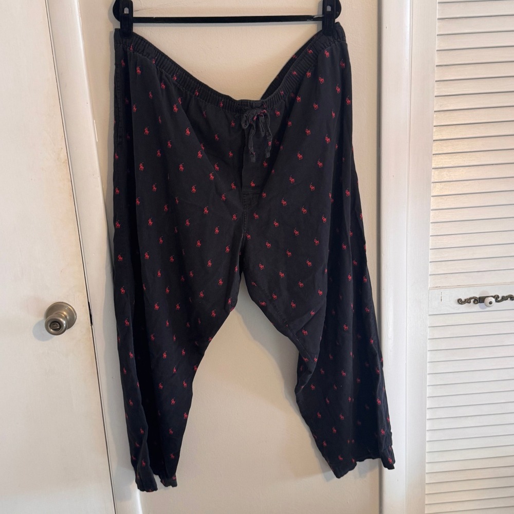 Polo Ralph Lauren Sleepwear Pj Pants Mens XL All Over Pony Logo Black Red Cotton